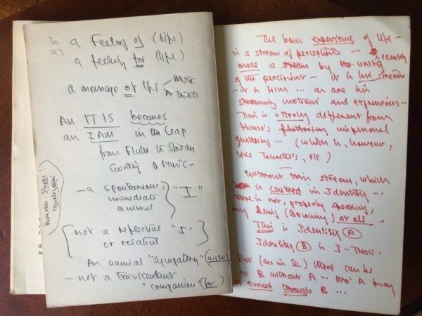 Open notebook pages filled with handwritten marginal notes and symbols